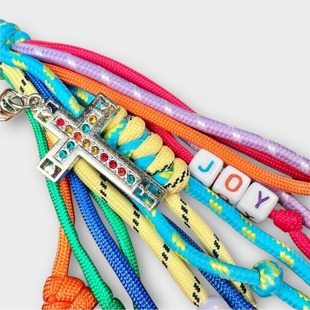 Christian Bag Charm, Colorful Tassel, Cross, and Joy Beaded - Picture 3 of 5